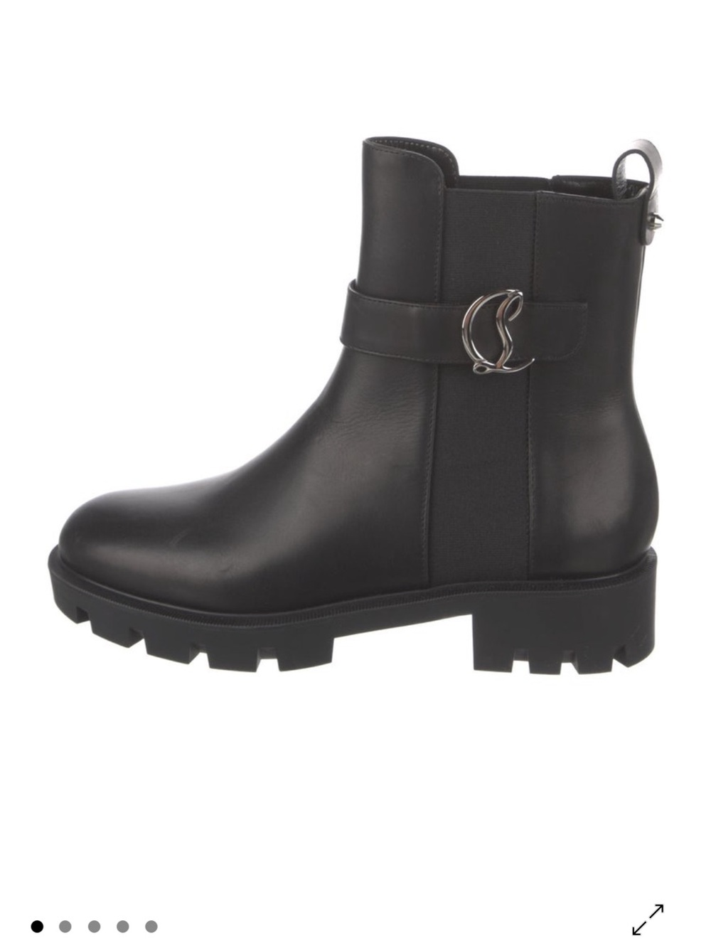 Christian Louboutin Black Leather Lug Sole Ankle Boot with Silver Logo Hardware